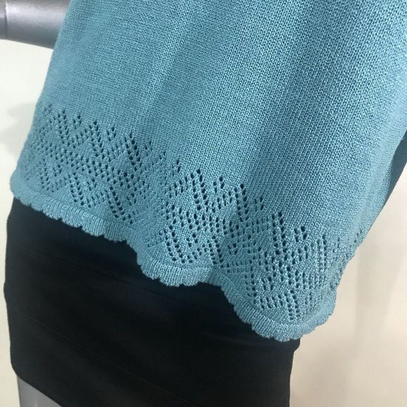 Alfred Dunner Women's Medium Teal Blue Knit Short Sleeve Sweater Crew Neck Scall - Picture 4 of 12